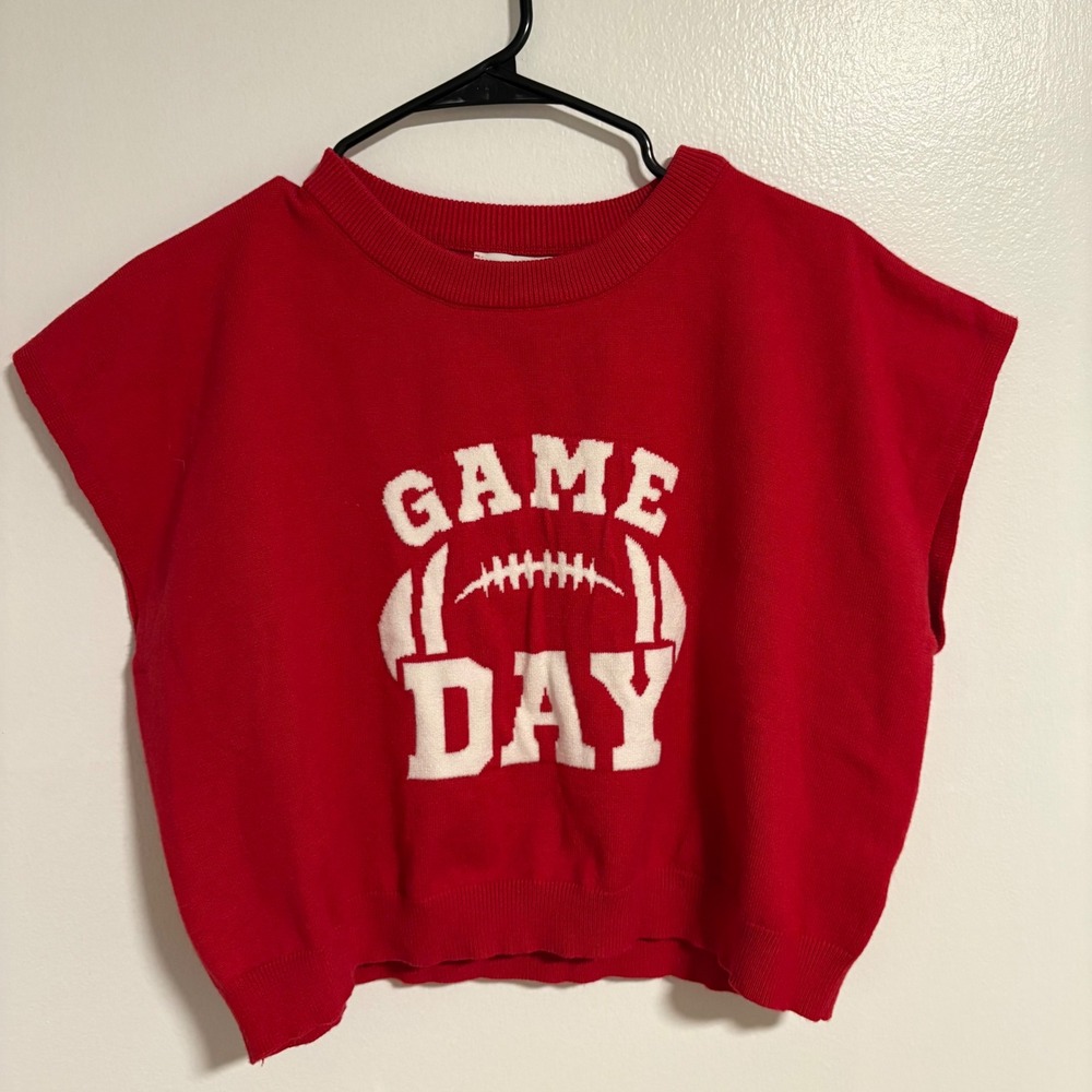 SHE+SKY Red Game Day Football‎ Sweater Vest Top Size L